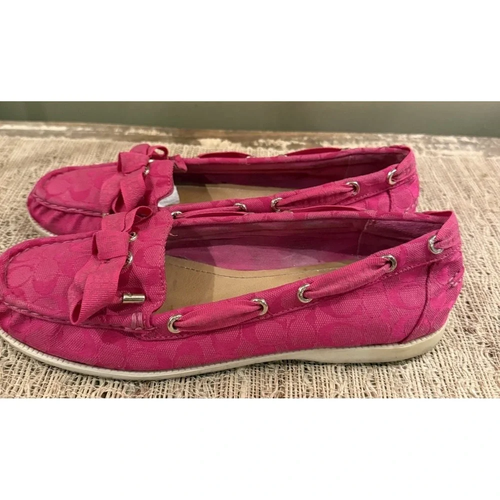 Coach Carisa Q1741 Women's Hot Pink Boat Shoe Slip On Bow Loafers 9B - Picture 5 of 12